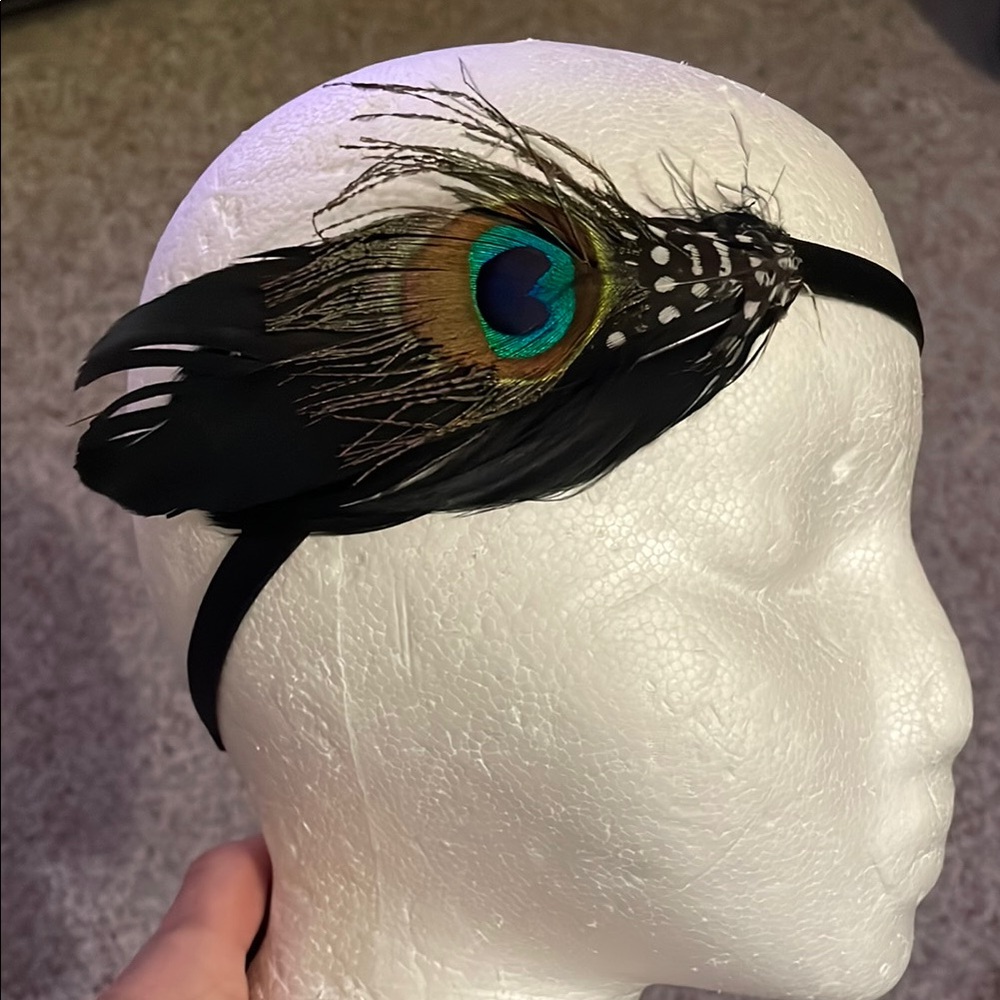 Vintage peacock Black Feather accent Headband